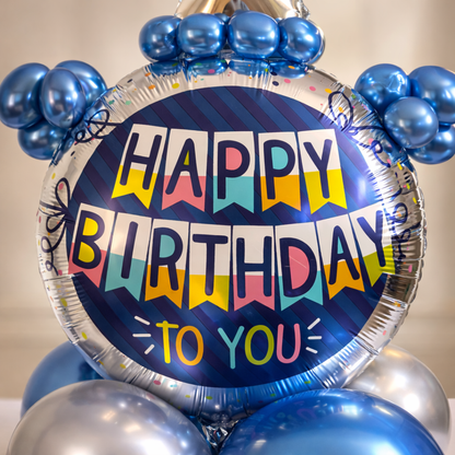 Designer Blue & Silver Balloon Bouquet Arrangement for 1st Birthday