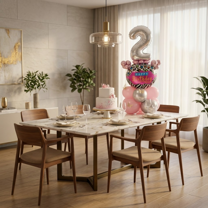 Designer Pink & Silver Balloon Bouquet Arrangement with 3D Butterflies for 2nd Birthday