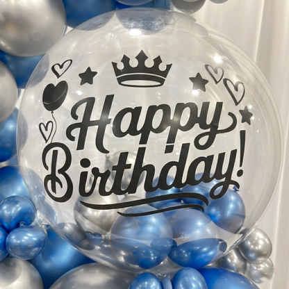 Designer Blue & Silver Latex with Transparent BOBO Air Filled Balloon Bouquet Arrangement for Birthdays