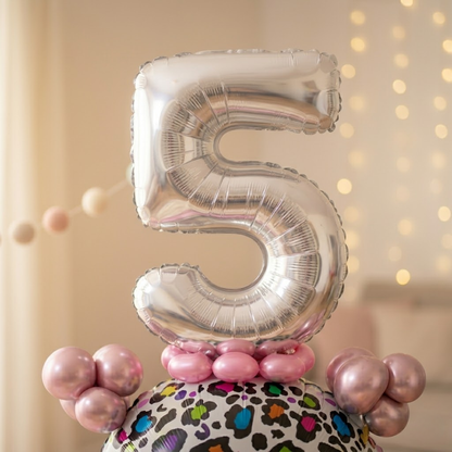 Designer Pink & Silver Balloon Bouquet Arrangement with 3D Butterflies for 5th Birthday