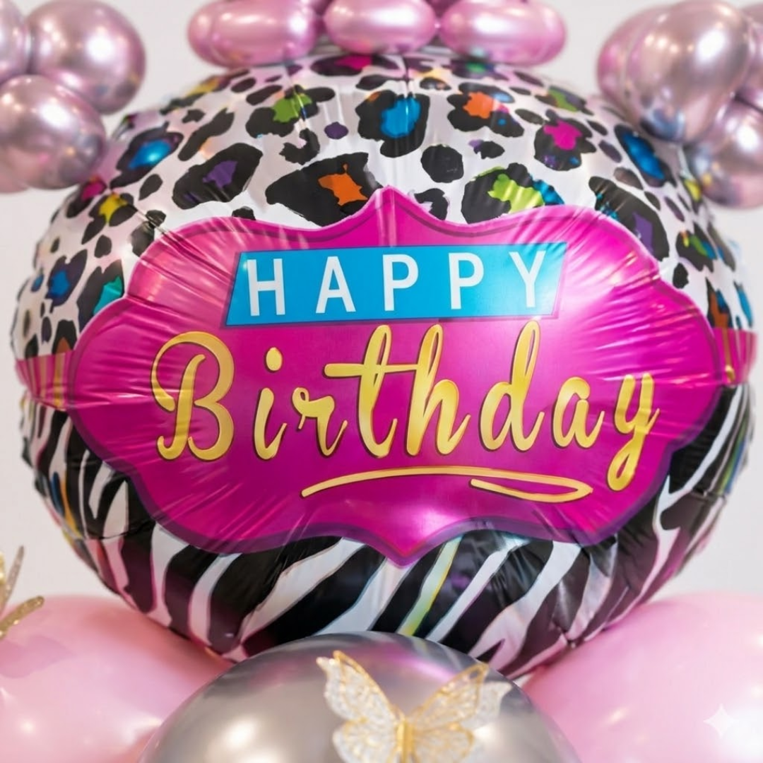 Designer Pink & Silver Balloon Bouquet Arrangement with 3D Butterflies for 6th Birthday