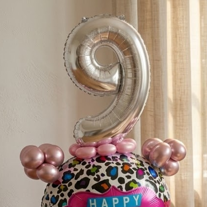 Designer Pink & Silver Balloon Bouquet Arrangement with 3D Butterflies for 9th Birthday
