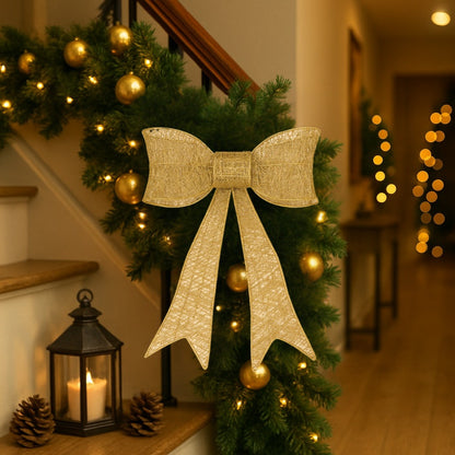 Large Golden Glitter Bow Christmas Decoration