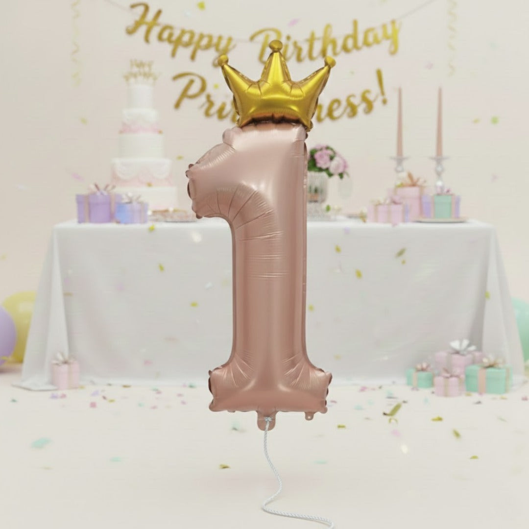 1st Birthday Pastel Pink Foil Balloon with Golden Crown 52"-1PC