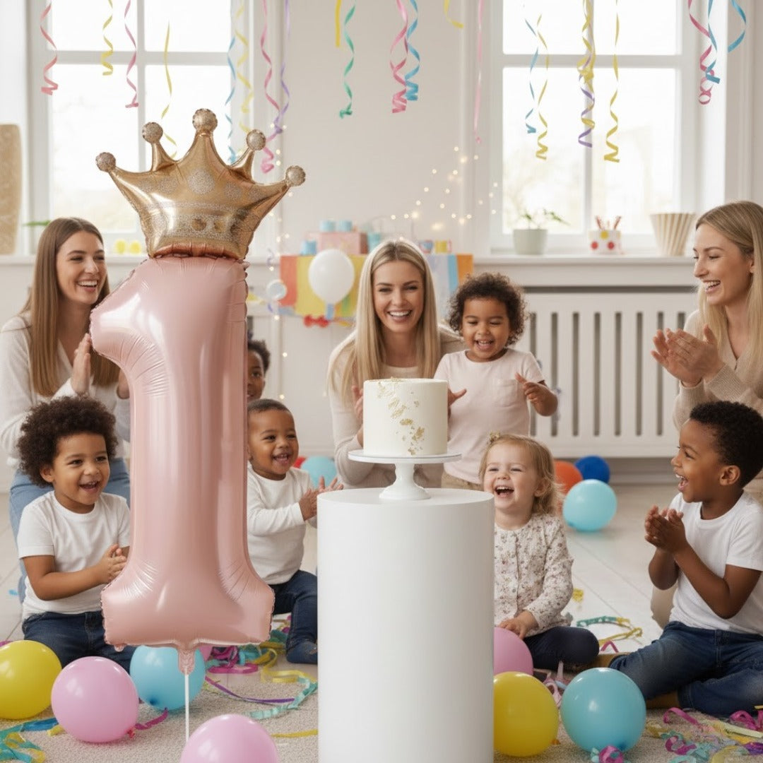 1st Birthday Pastel Pink Foil Balloon with Golden Crown 52"-1PC