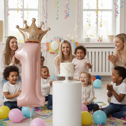 1st Birthday Pastel Pink Foil Balloon with Golden Crown 52"-1PC