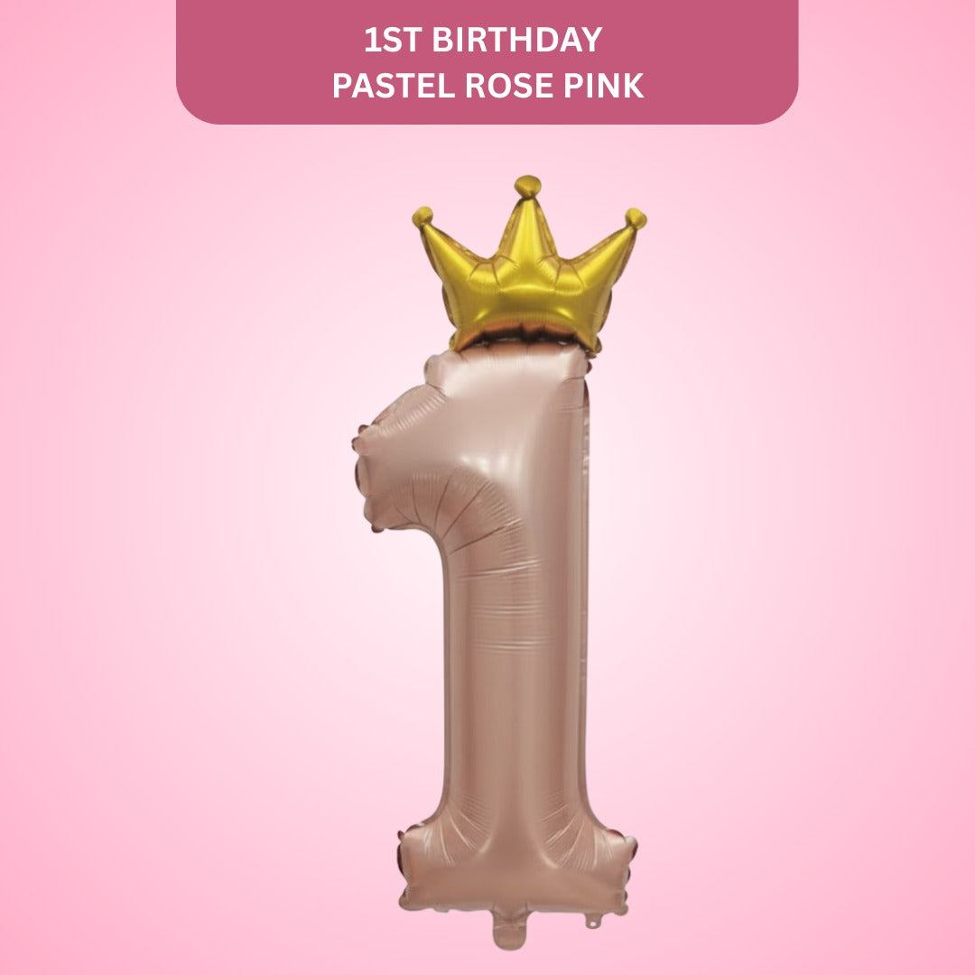 1st Birthday Pastel Pink Foil Balloon with Golden Crown 52"-1PC