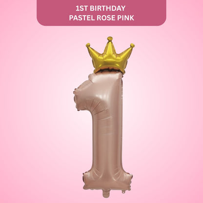 1st Birthday Pastel Pink Foil Balloon with Golden Crown 52"-1PC