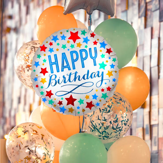 18" Birthday Satin with Stars S40