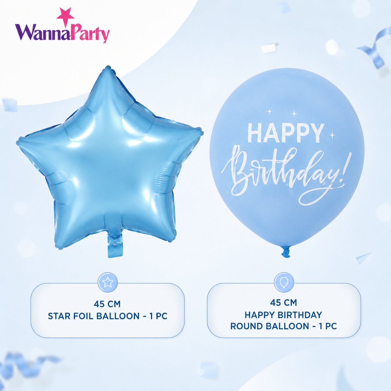 Blue & White Happy Birthday Balloon Bouquet Stand Set - 21 Pcs | Balloons with Plum Blossom Base, Holder & Fiber Rods, Table Centerpiece Decoration for Kids Adults Party - 1 Set
