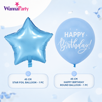 Blue & White Happy Birthday Balloon Bouquet Stand Set - 21 Pcs | Balloons with Plum Blossom Base, Holder & Fiber Rods, Table Centerpiece Decoration for Kids Adults Party - 1 Set