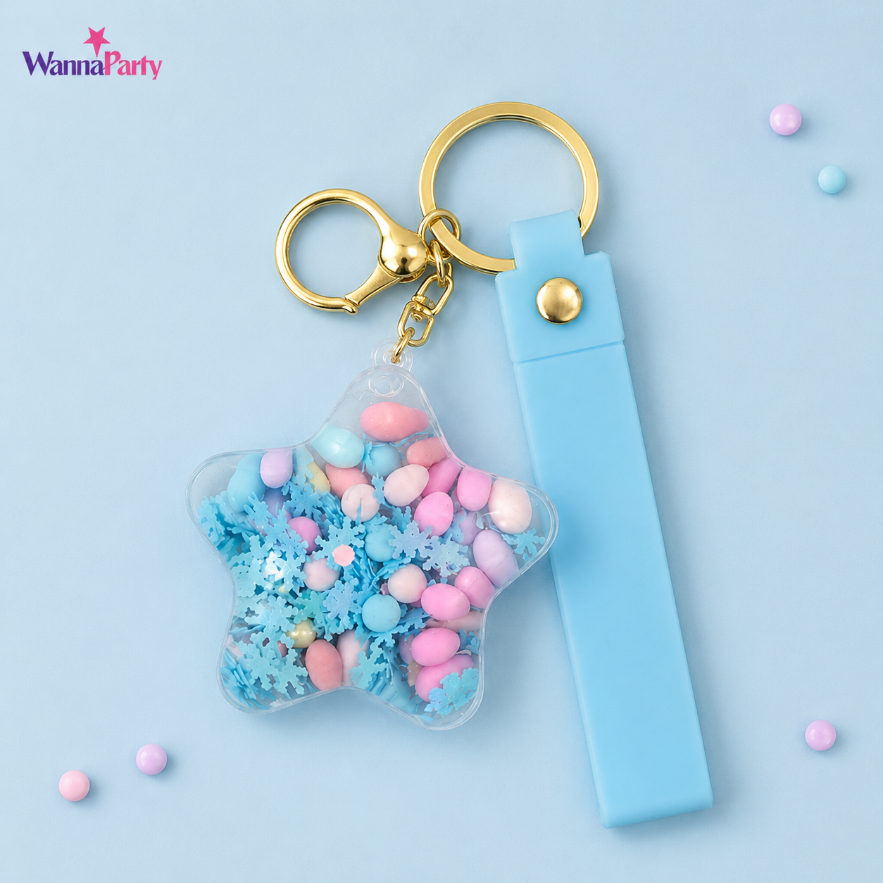 Star Beads Keychain Blue Strap - Cute Bag Charm for Kids | Wanna Party - Image 3