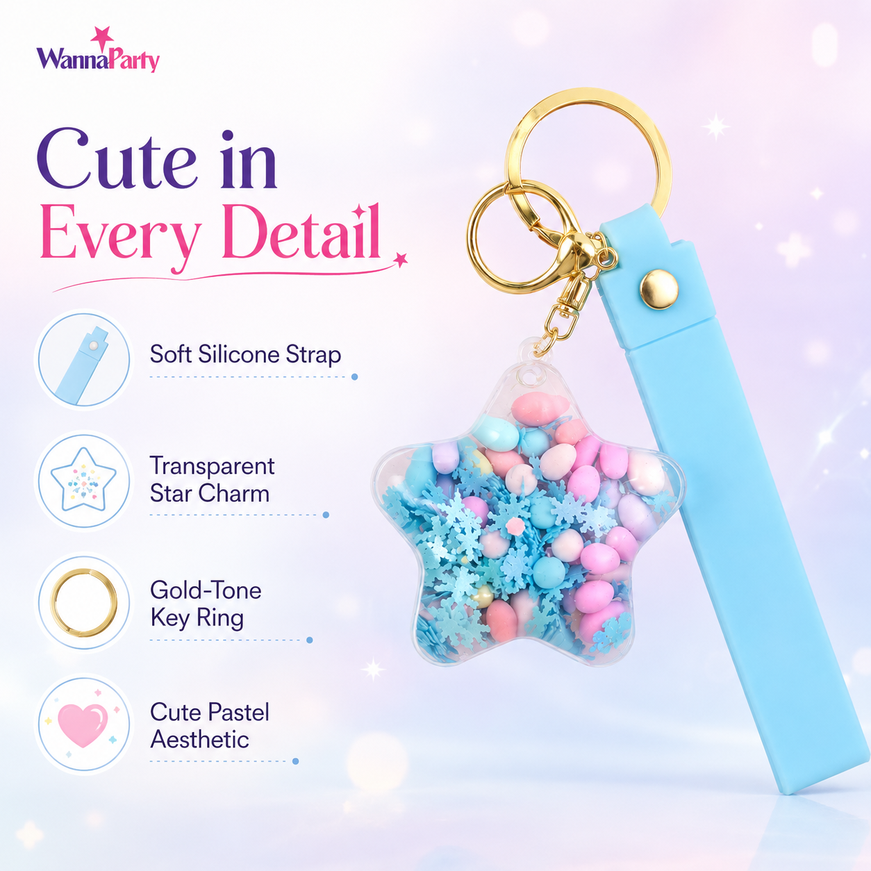 Star Beads Keychain Blue Strap - Cute Bag Charm for Kids | Wanna Party - Image 5