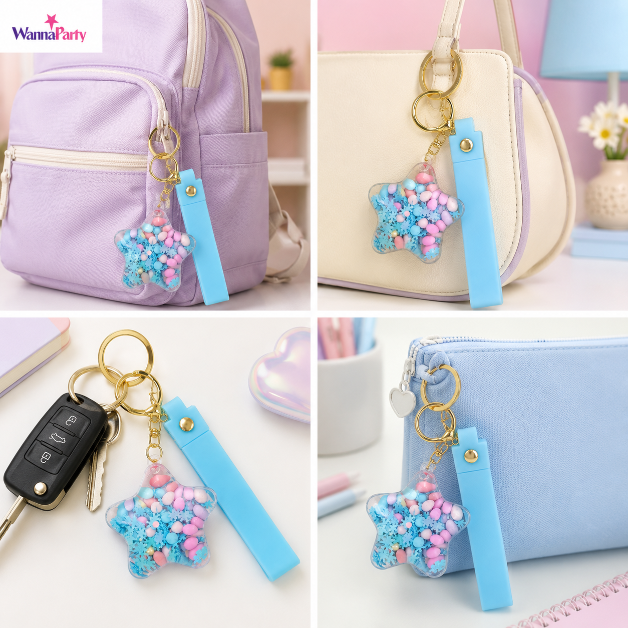 Star Beads Keychain Blue Strap - Cute Bag Charm for Kids | Wanna Party - Image 8