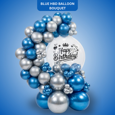 Designer Blue & Silver Latex with Transparent BOBO Air Filled Balloon Bouquet Arrangement for Birthdays