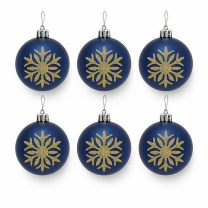 Christmas Blue Balls for Tree Ornaments with Golden Glitter - 6PC