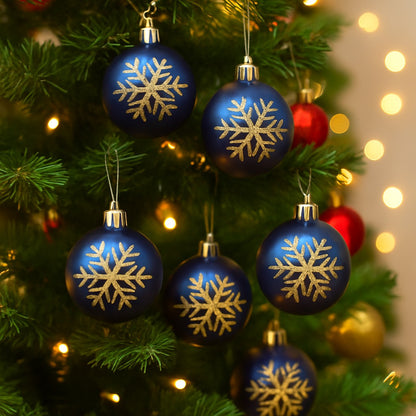 Christmas Blue Balls for Tree Ornaments with Golden Glitter - 6PC
