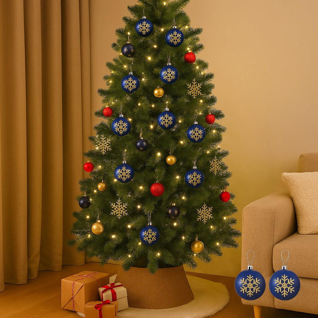 Christmas Blue Balls for Tree Ornaments with Golden Glitter - 6PC