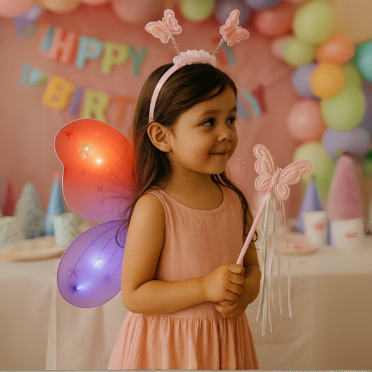 Light Up Butterfly Wings Set with Headband and Wand - 3PC