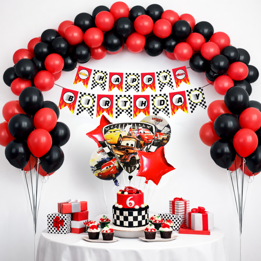 Racing Car Theme Birthday Decoration Combo Kit with Banner and Balloons