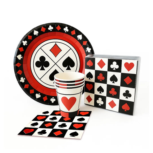Card Party Theme Tableware Set w/ Plates, Cups & Napkins - 40PC