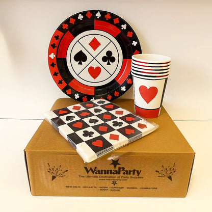 Card Party Theme Tableware Set w/ Plates, Cups & Napkins - 40PC - Wanna Party - packaging