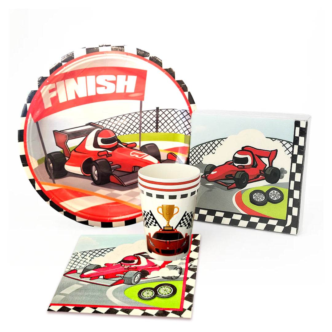 Cars Theme Party Tableware Set w/ Plates, Cups & Napkins - 40PC - Wanna Party - front