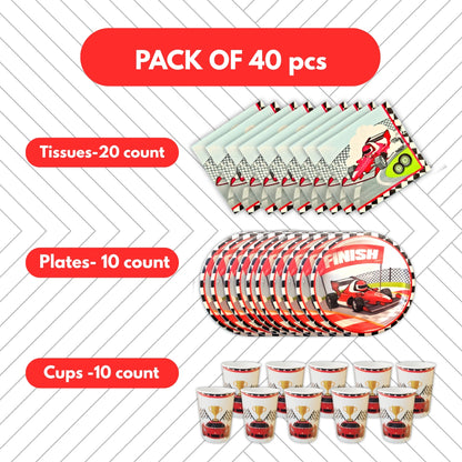 Cars Theme Party Tableware Set w/ Plates, Cups & Napkins - 40PC