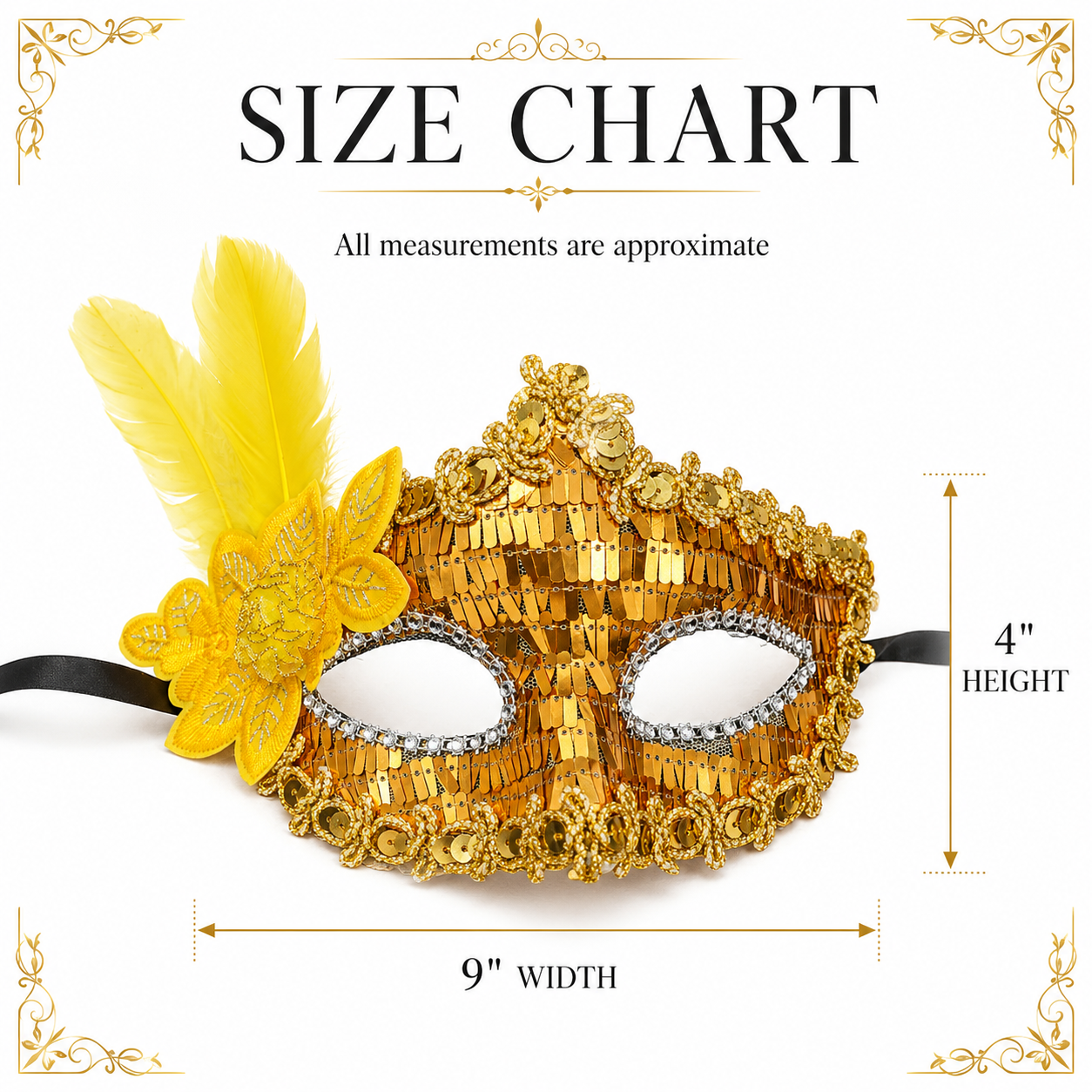 Golden Sequin Mask with Yellow Flower
