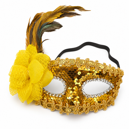 Golden Sequin Eye Mask with Yellow Flower