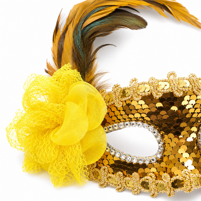 Golden Sequin Eye Mask with Yellow Flower