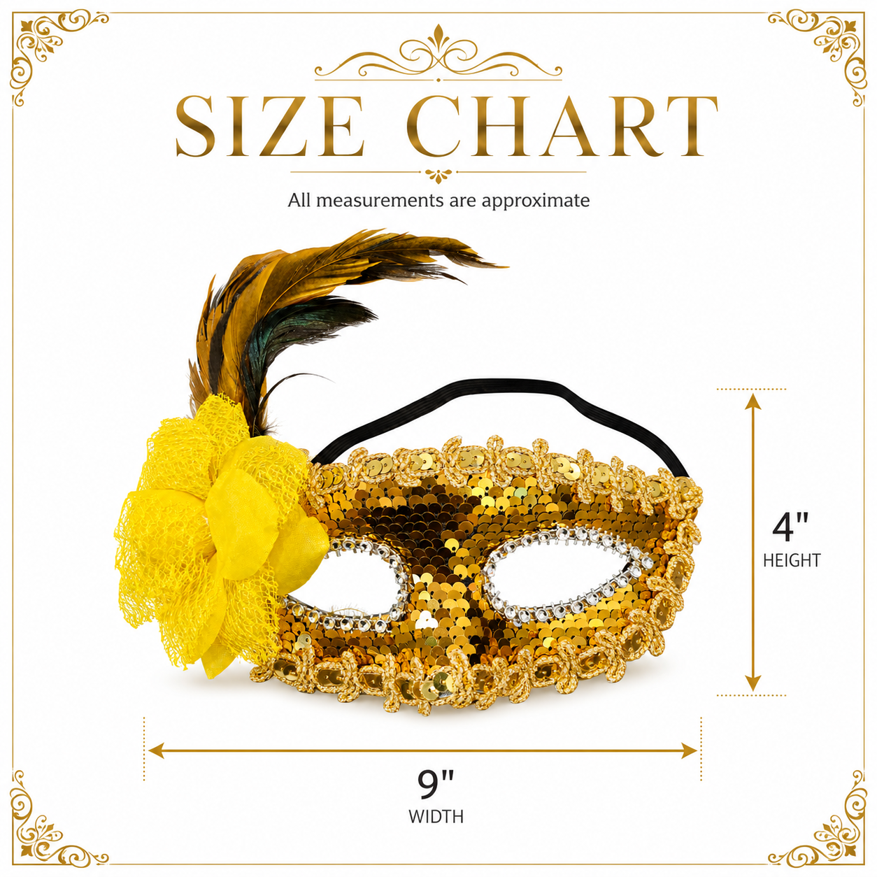 Golden Sequin Eye Mask with Yellow Flower