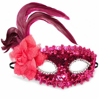 Pink Sequin Eye Mask with Purple Flower