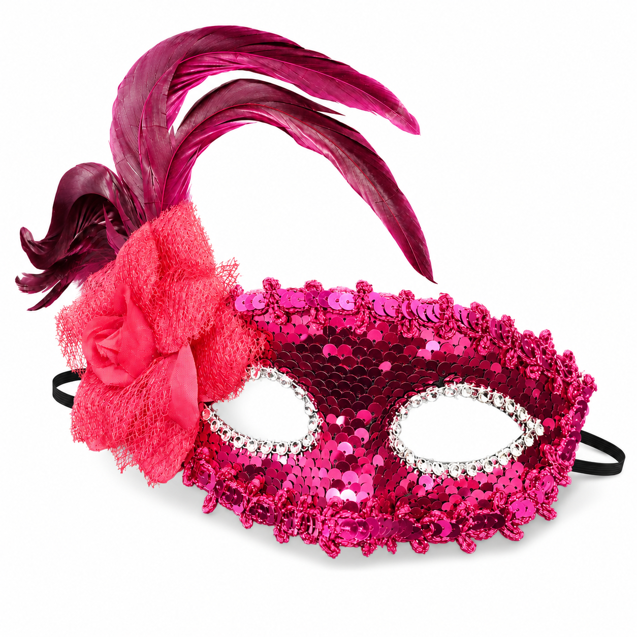 Pink Sequin Eye Mask with Purple Flower