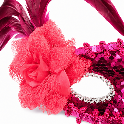 Pink Sequin Eye Mask with Purple Flower
