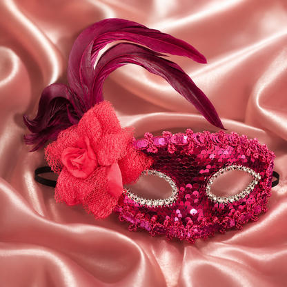 Pink Sequin Eye Mask with Purple Flower