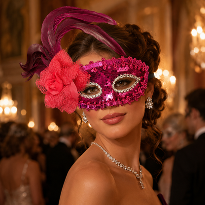 Pink Sequin Eye Mask with Purple Flower
