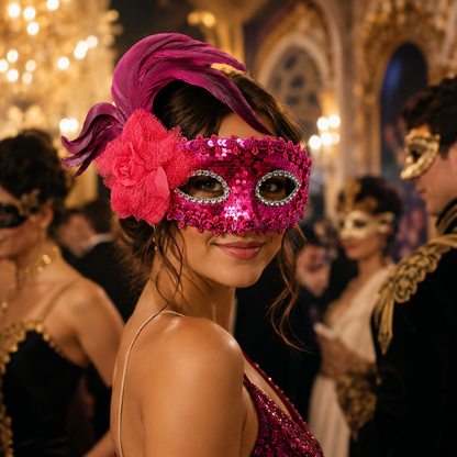 Pink Sequin Eye Mask with Purple Flower