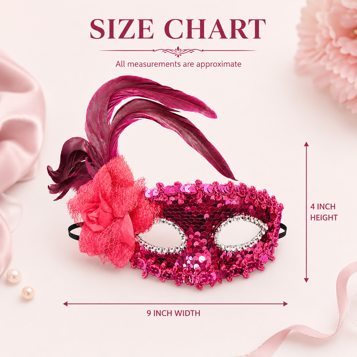 Pink Sequin Eye Mask with Purple Flower