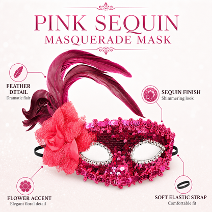 Pink Sequin Eye Mask with Purple Flower