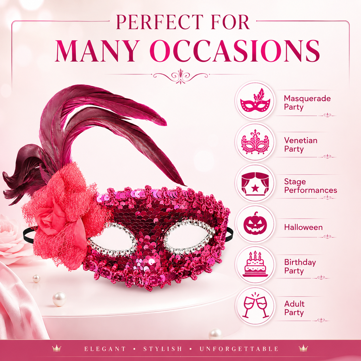 Pink Sequin Eye Mask with Purple Flower