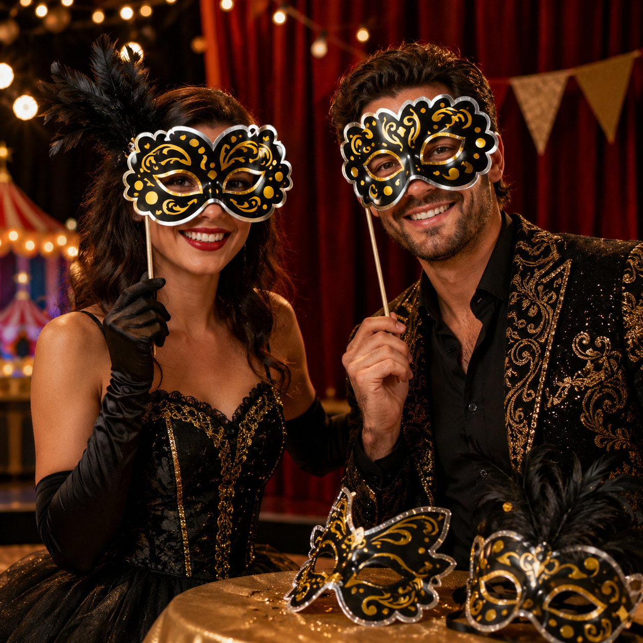 Mehendi Sangeet Stage Perofrmance Black Mask For Dancers - 4Pc