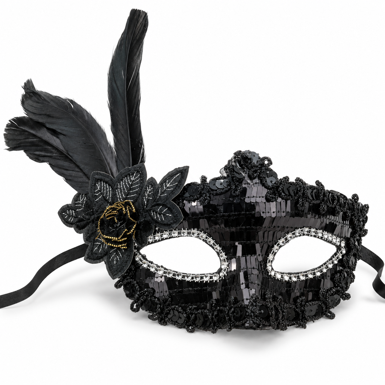 Masquerade Mask Black Color with Shinny Sequin for Women - 1PC