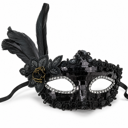 Masquerade Mask Black Color with Shinny Sequin for Women - 1PC