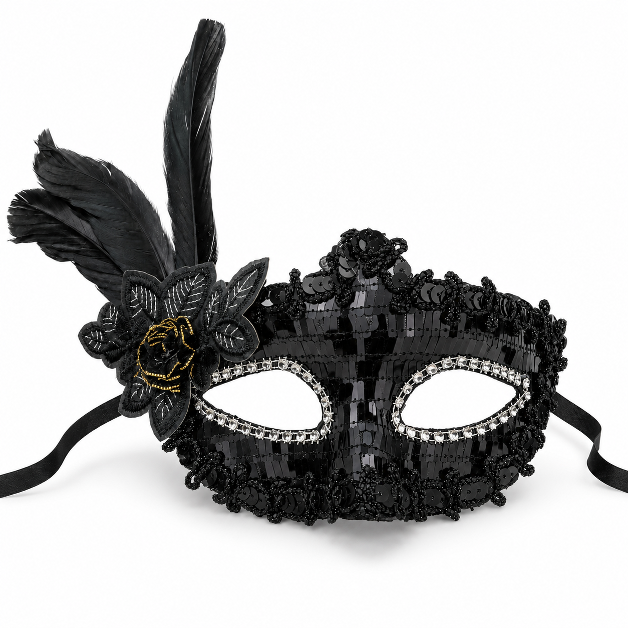 Masquerade Mask Black Color with Shinny Sequin for Women - 1PC