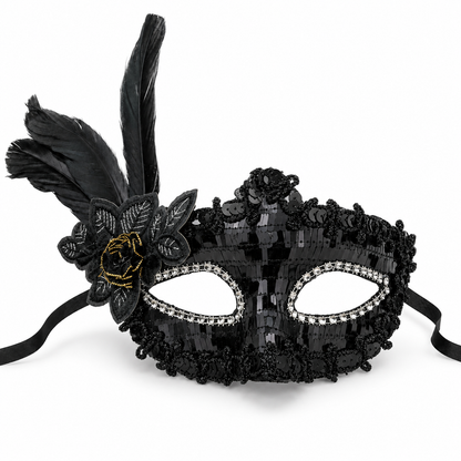 Masquerade Mask Black Color with Shinny Sequin for Women - 1PC