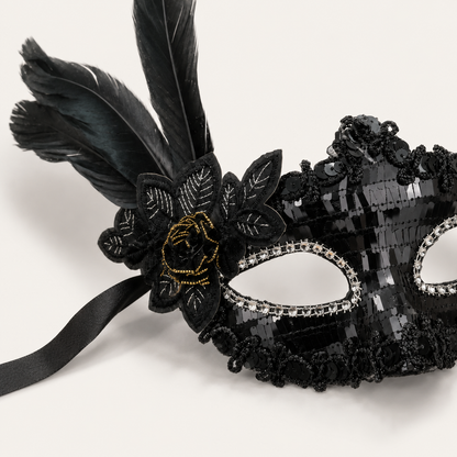 Masquerade Mask Black Color with Shinny Sequin for Women - 1PC