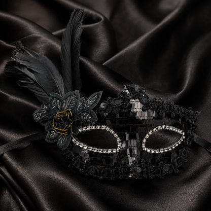 Masquerade Mask Black Color with Shinny Sequin for Women - 1PC