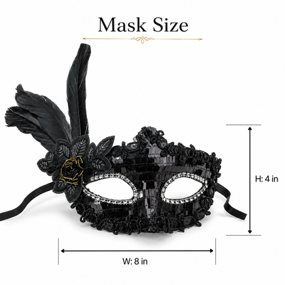 Masquerade Mask Black Color with Shinny Sequin for Women - 1PC