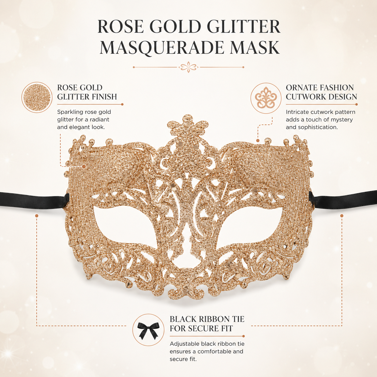 Glitter Fashion Eye Mask Rose Gold - 1PC